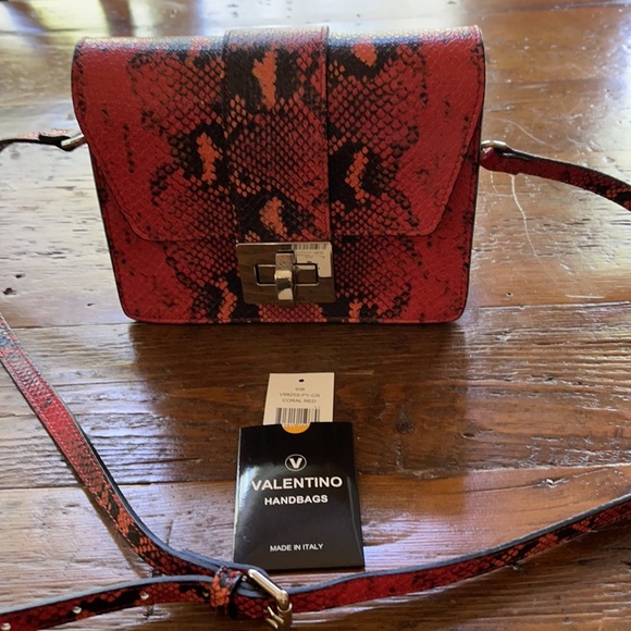 Mario Valentino coral red snake print bag - Picture 6 of 8